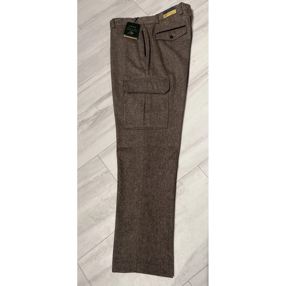 VTG Orvis Sporting Traditions Mens 38x 32 Wool Cargo Pants Brown Tweed Lined NWT